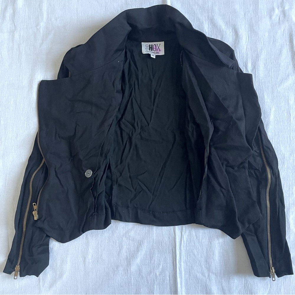 Shox Moto Jacket Asymmetrical Ziper Biker Blazer Ribbed Pointed Waist Womens M - Picture 4 of 8